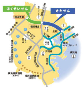 2017年3月開通の「北線」と接続する「北西線」（横浜青葉ジャンクションで東名高速道路と接続）も2020年の開通に向けて工事が進んでいる（きたせんのホームページより）