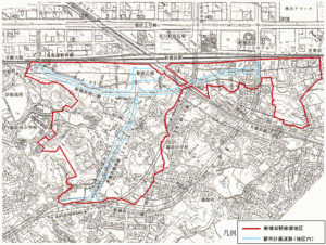1994年に篠原口の赤い線内では再開発計画が策定されたものの現在までに実行されていない（横浜市のページより）