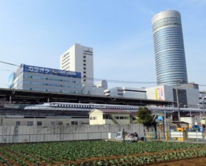 新横浜の篠原口駅前（地下鉄2番出入口付近）には今も畑が残る
