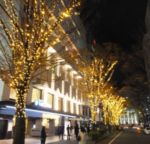 新横浜駅近くの名物スポットとして、また治安上も街に寄与するイルミネーションに参画する企業が増えてほしいと金子会長。同ホテルのシャンデリアを想わせる優雅なLED電球の輝きを来年（2018年）1月末まで楽しめる