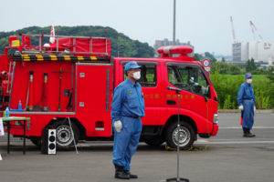 港北消防団の石川賢治副団長が激励の言葉を述べていた