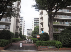 大型マンション群「大倉山ハイム」の3～8号棟は1979（昭和54）年竣工。大豆戸町に位置している