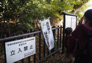 横浜市環境創造局のエリアとは別に、新横浜駅南部地区土地区画整理事業の事業用地として立ち入りを制限。同じ市役所でも管轄が異なることも課題の一つ