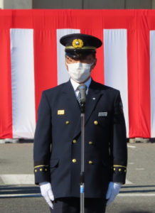 訓練も無事終了し吉田消防署長が「謝辞」を述べていました