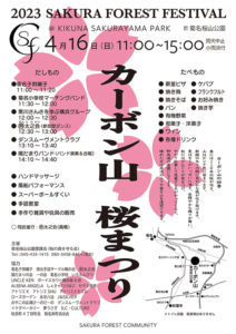 今月（2023年）4月16日（日）11時から15時まで4年ぶりに開催される「カーボン山桜まつり」の案内チラシ（桜の森を守る会サイトより）