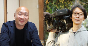 当日の写真撮影を行う株式会社冨川写真（ふかわ写真館＝大曽根台）の冨川拓未さん（左）、港北ふるさとテレビ局の伊藤幸晴さん（代表・本人提供）ほかのメンバーが動画撮影に臨む