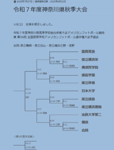 2025（令和7）年「神奈川県秋季大会」の組み合わせ（関東高校アメリカンフットボール連盟サイト）