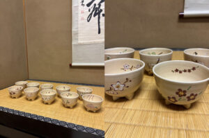 大倉山梅林や梅を描いた「茶器」で“おもてなしの心”を表現する予定(同校提供)