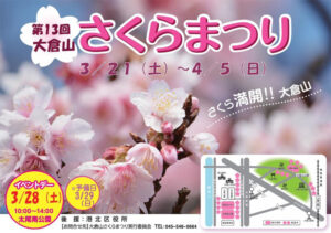 今週末(2026年)3月28日(土)の10時から14時まで開催「第13回大倉山さくらまつり」のポスター。初めて翌29日(日)の「予備日」が設定された(主催者提供)